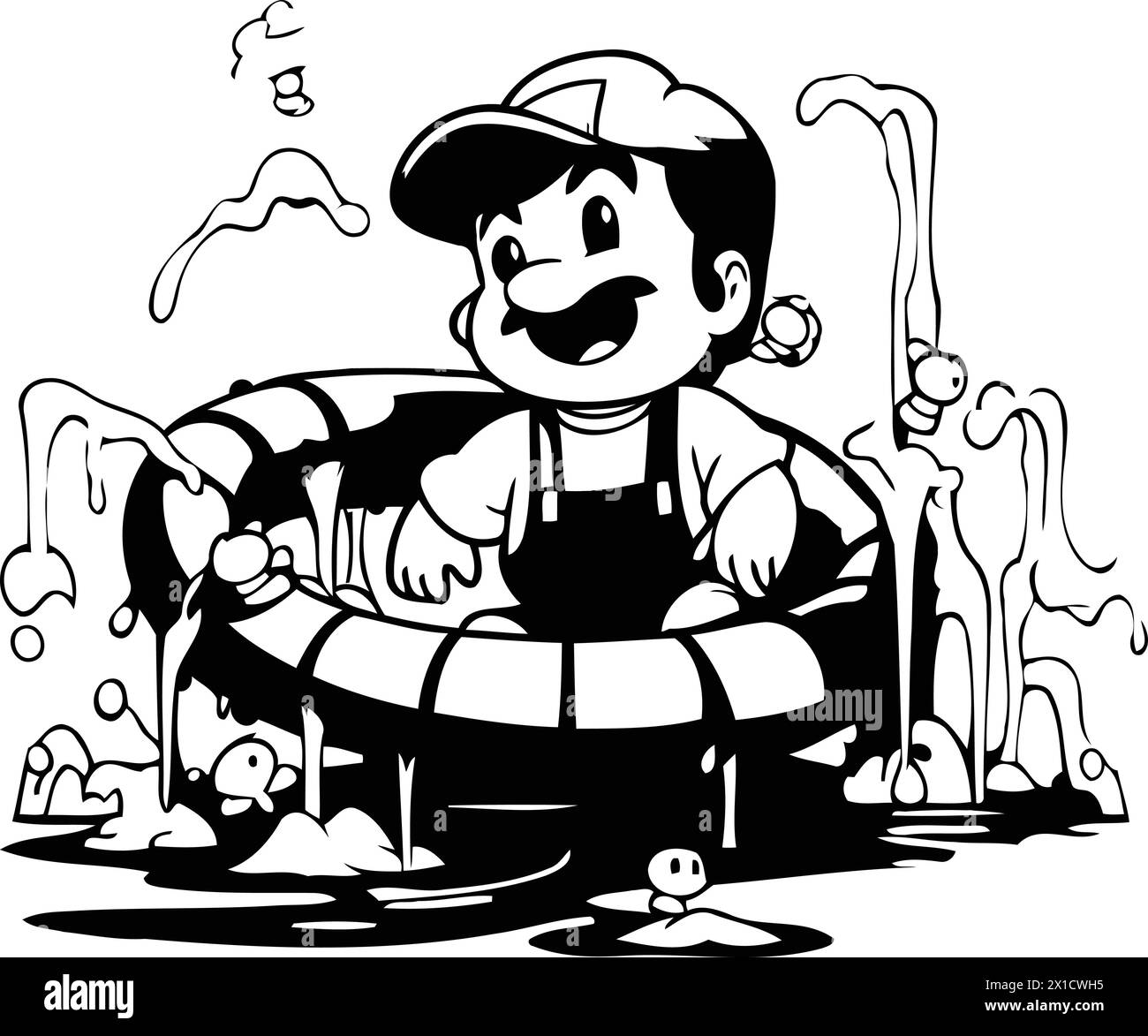 Funny man in the water park. Vector illustration of cartoon character