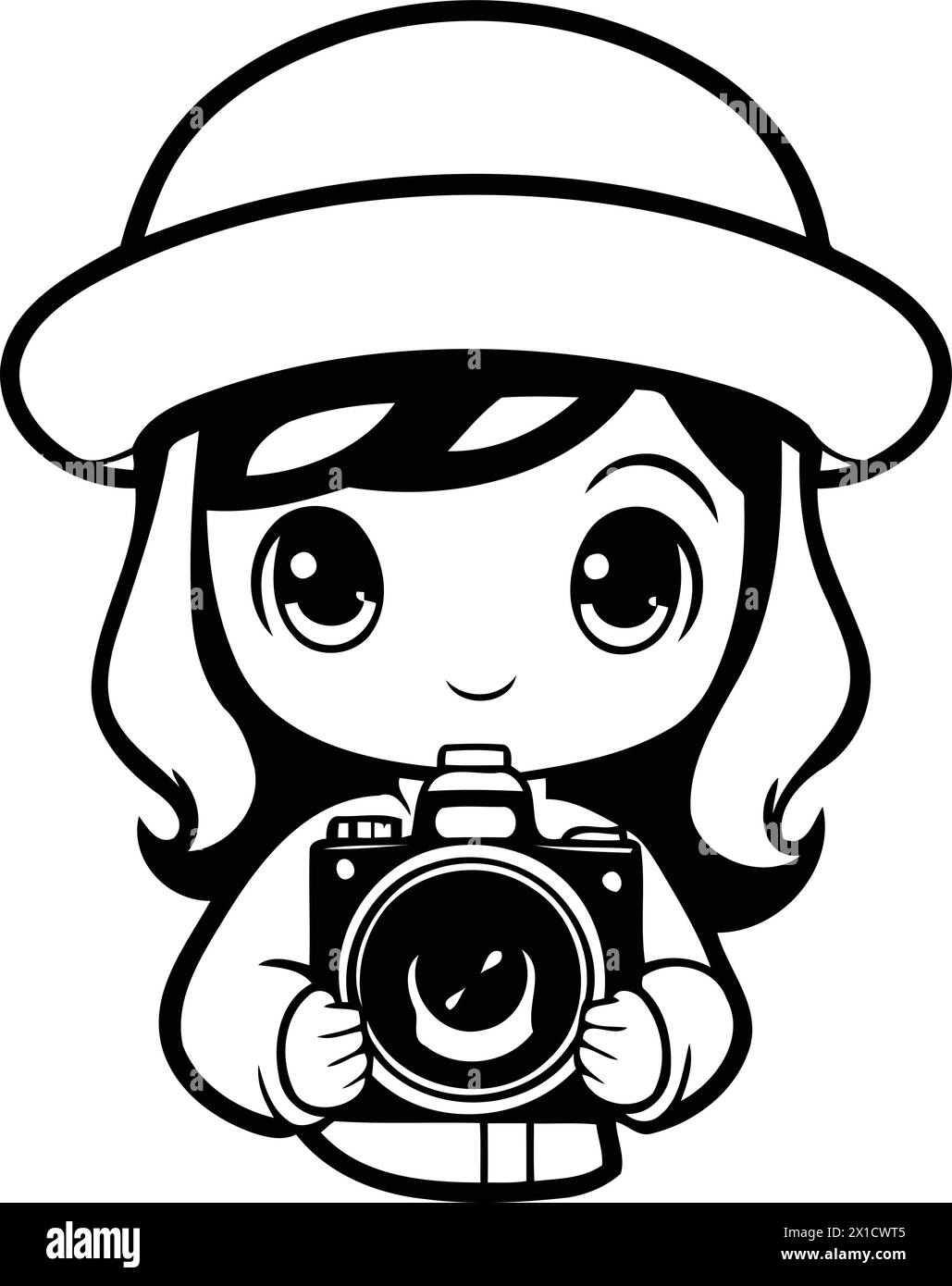Cute girl photographer with camera. Vector illustration in cartoon style. Stock Vector