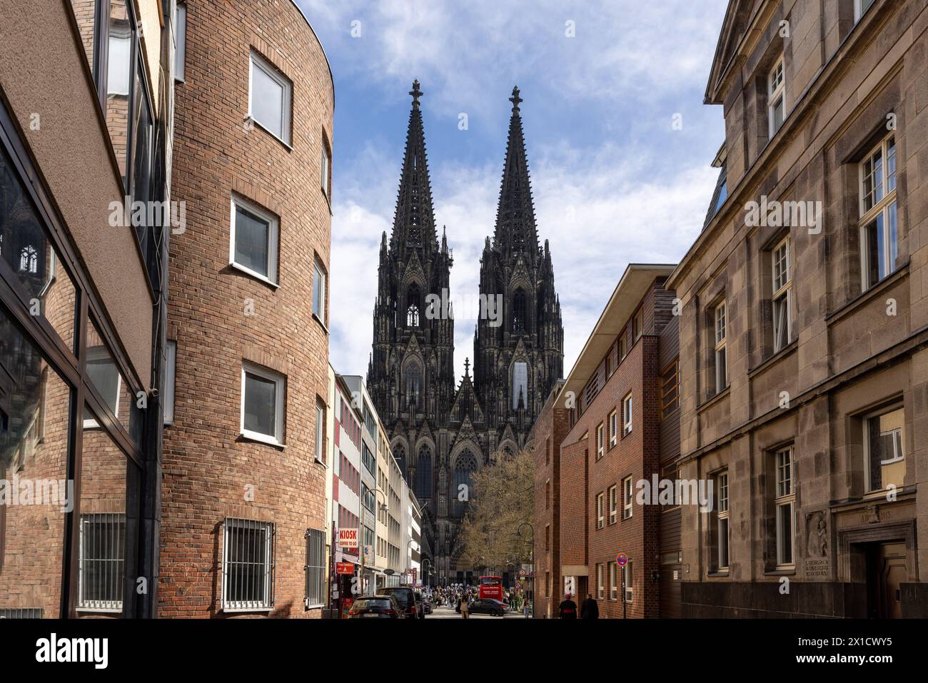 Cologne Cathedral twin towers rising high above city skyline Stock ...