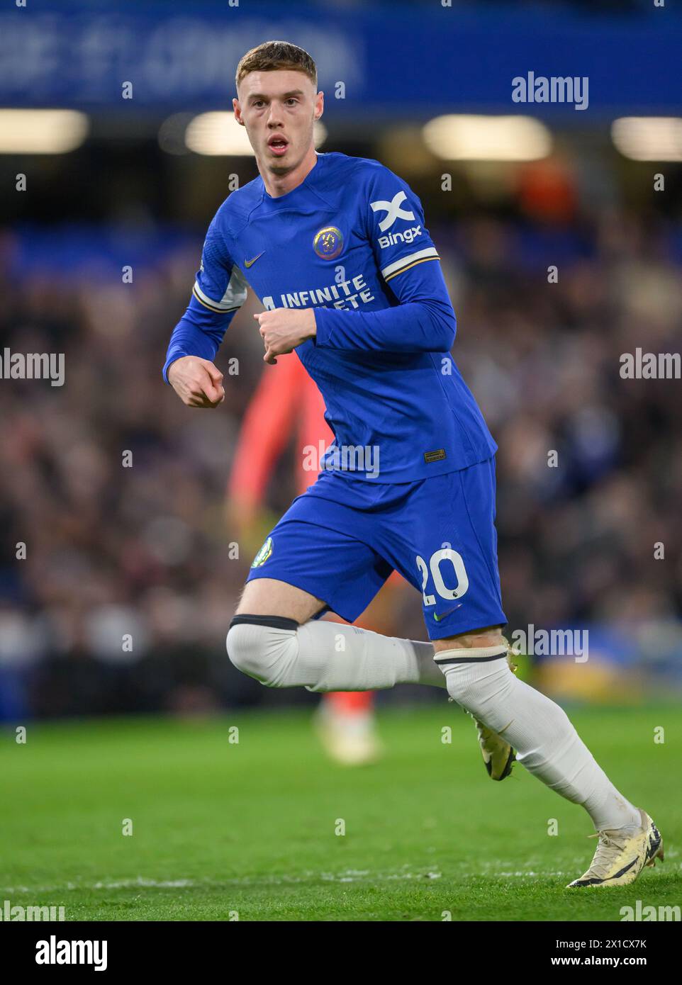 London, UK. 15th Apr, 2024. 15 Apr 2024 - Chelsea v Everton - Premier League - Stamford Bridge. Chelsea's Cole Palmer watches as his first goal flies into the net. Picture Credit: Mark Pain/Alamy Live News Stock Photo