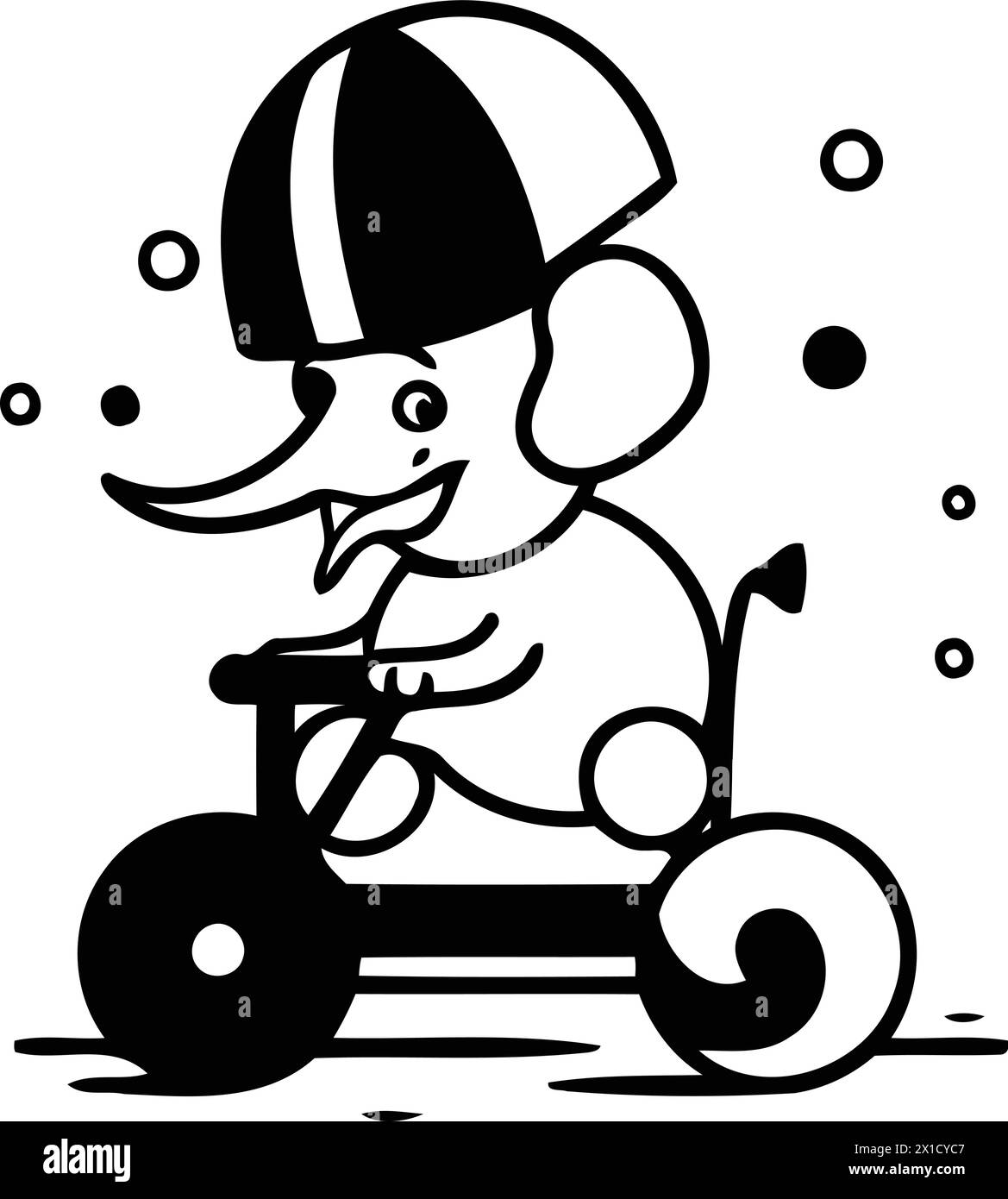 Cute elephant riding on a tricycle. Vector illustration in flat style