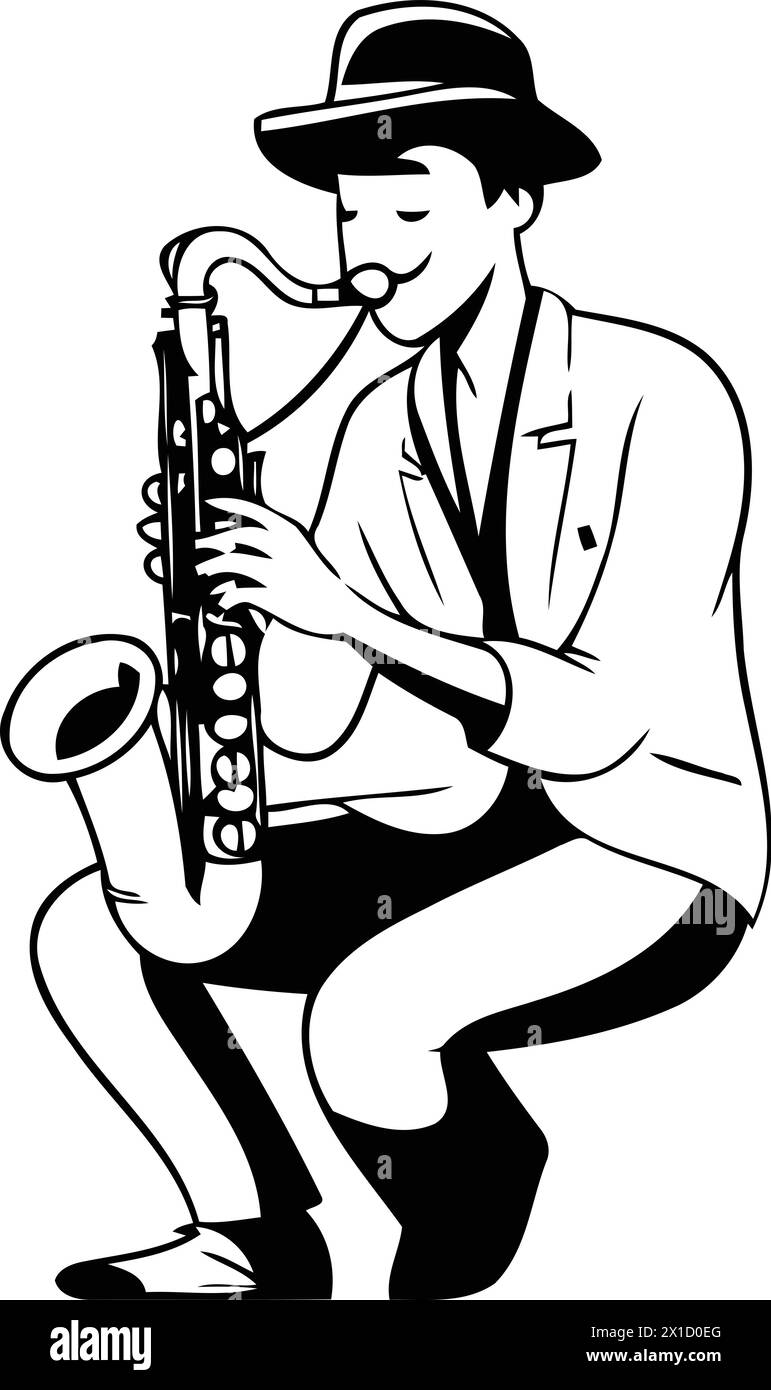 Jazz musician playing the saxophone. Vector illustration in cartoon style Stock Vector