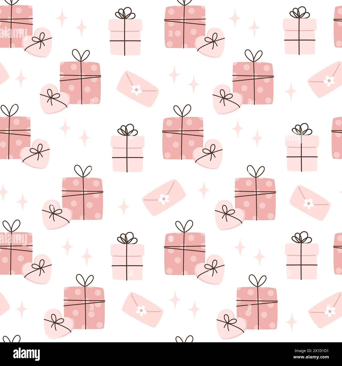 Seamless pattern with with gift boxes, envelope in flat style Stock Vector