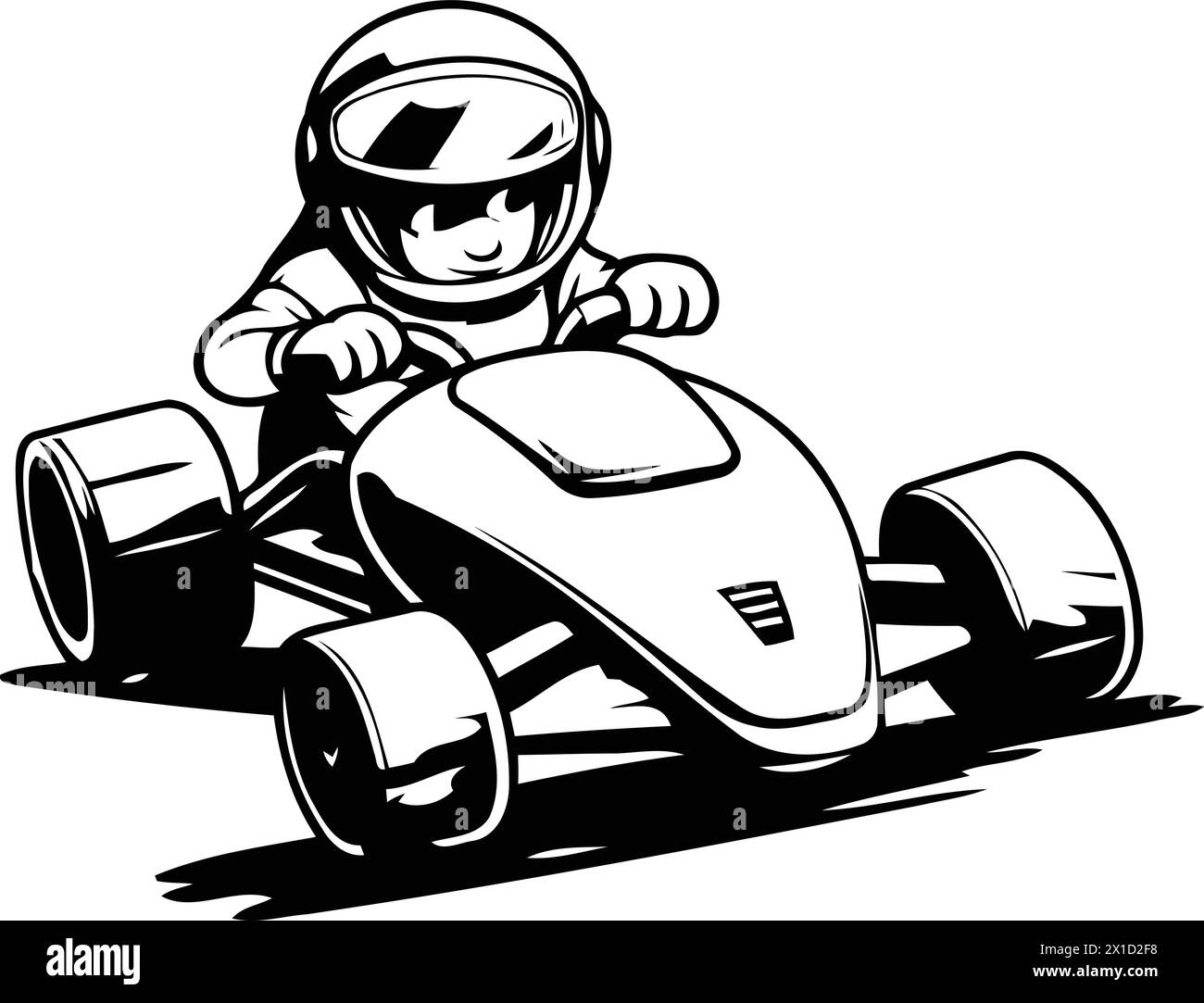 Cartoon vector illustration of a young man driving a race car. Stock Vector