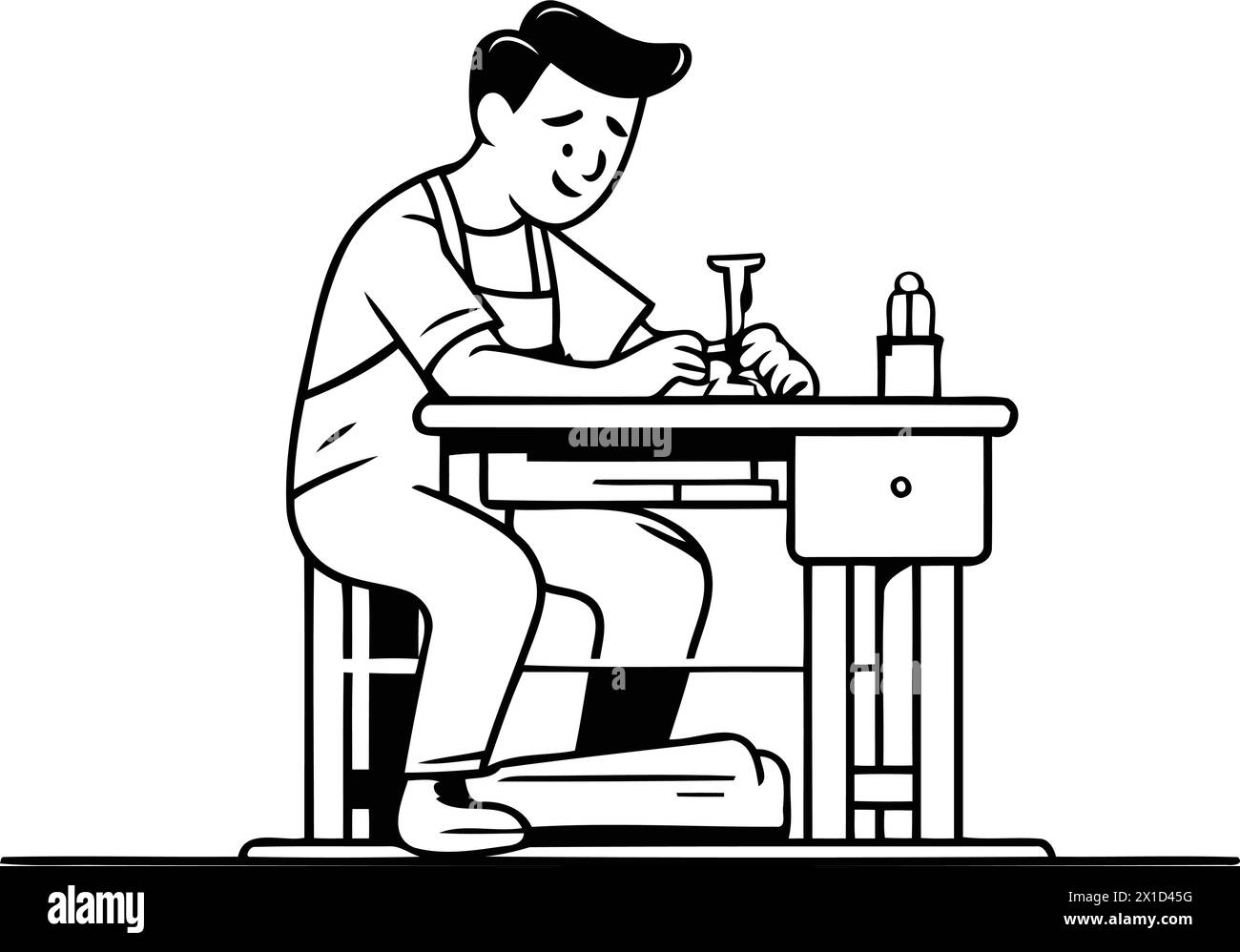 Carpenter working in his workshop. Flat style vector illustration Stock