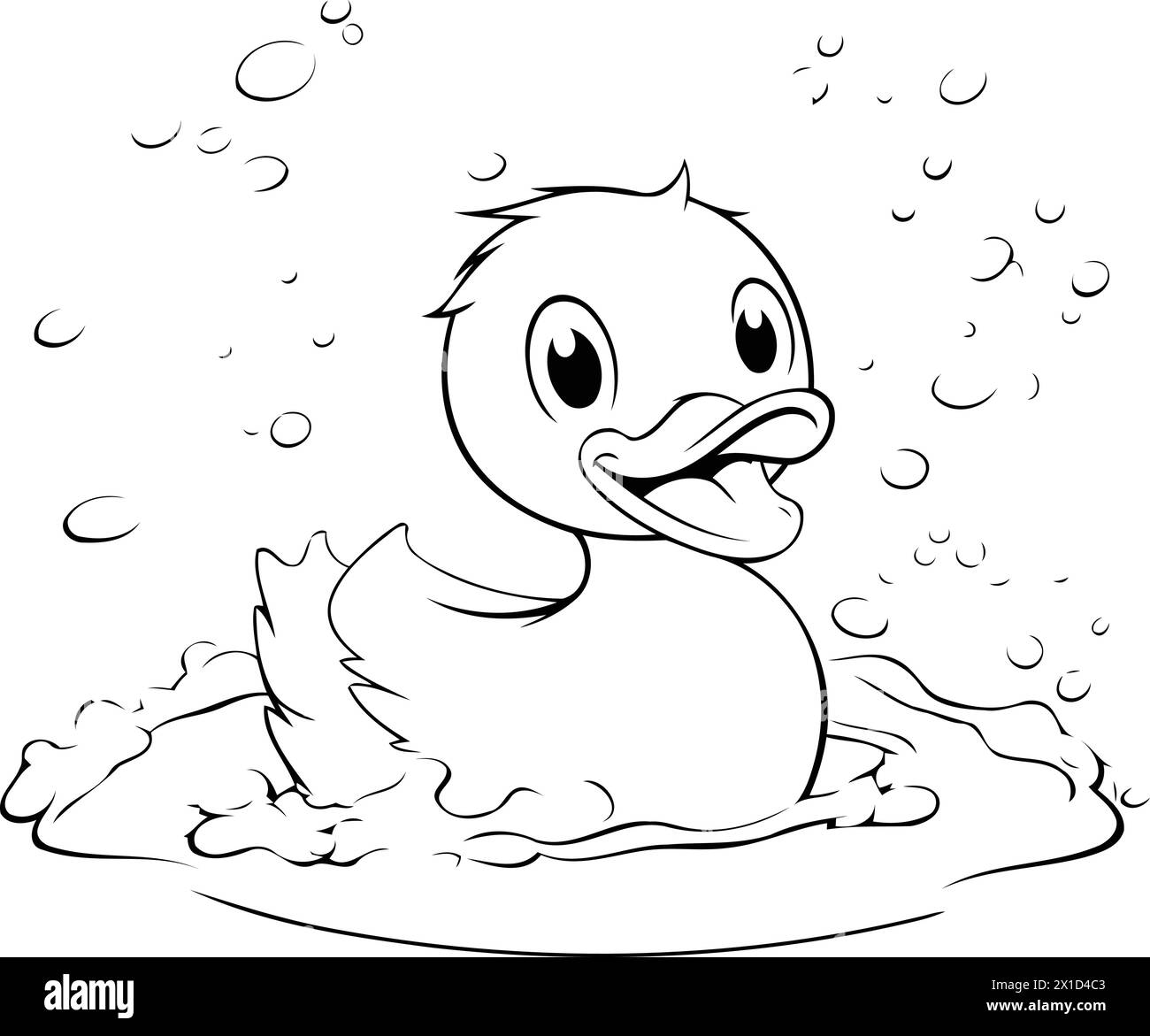 Illustration of a Cute Little Duck Swimming in the Water Stock Vector