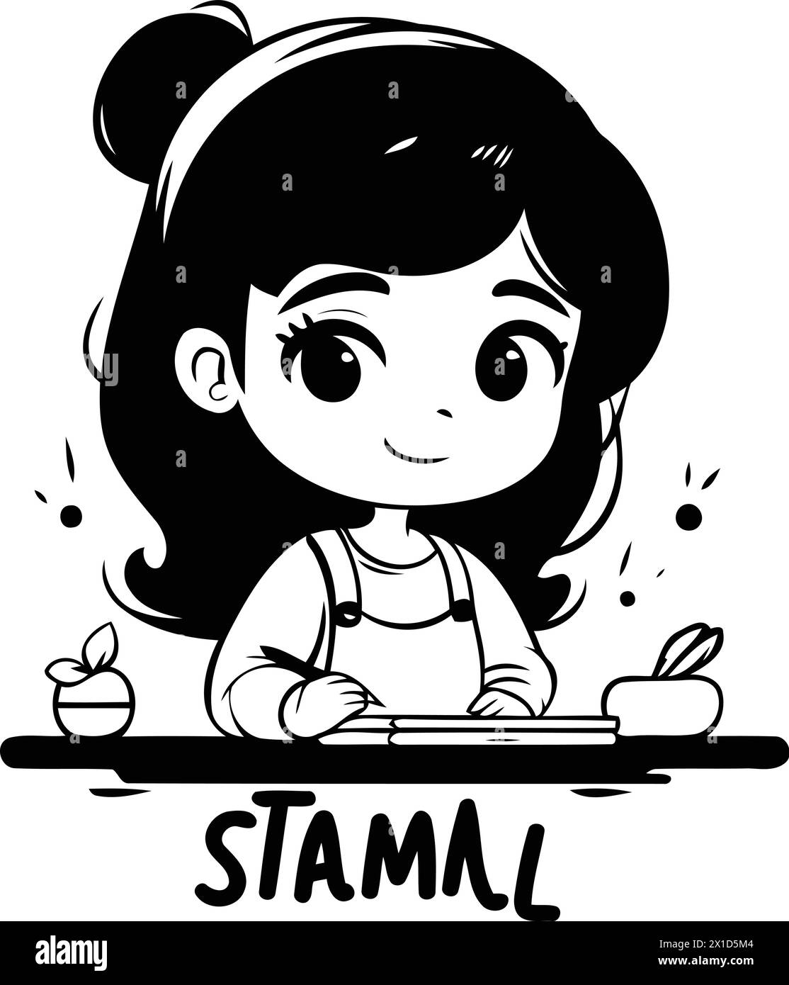 Cute cartoon girl writing a letter to Santa Claus. Vector illustration