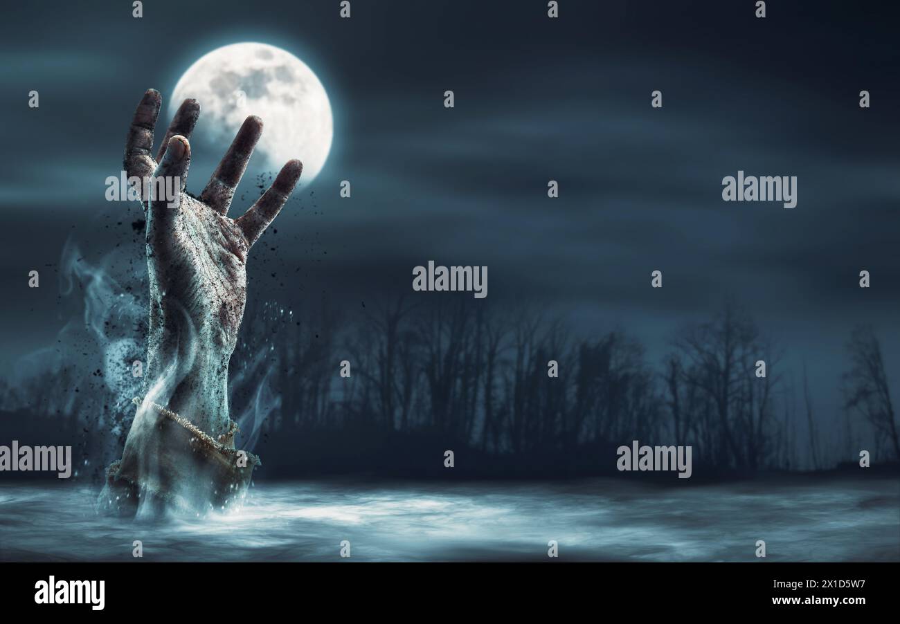 Horror Hands Rising Zombie night zombie hand rising hi-res stock photography and images - Alamy