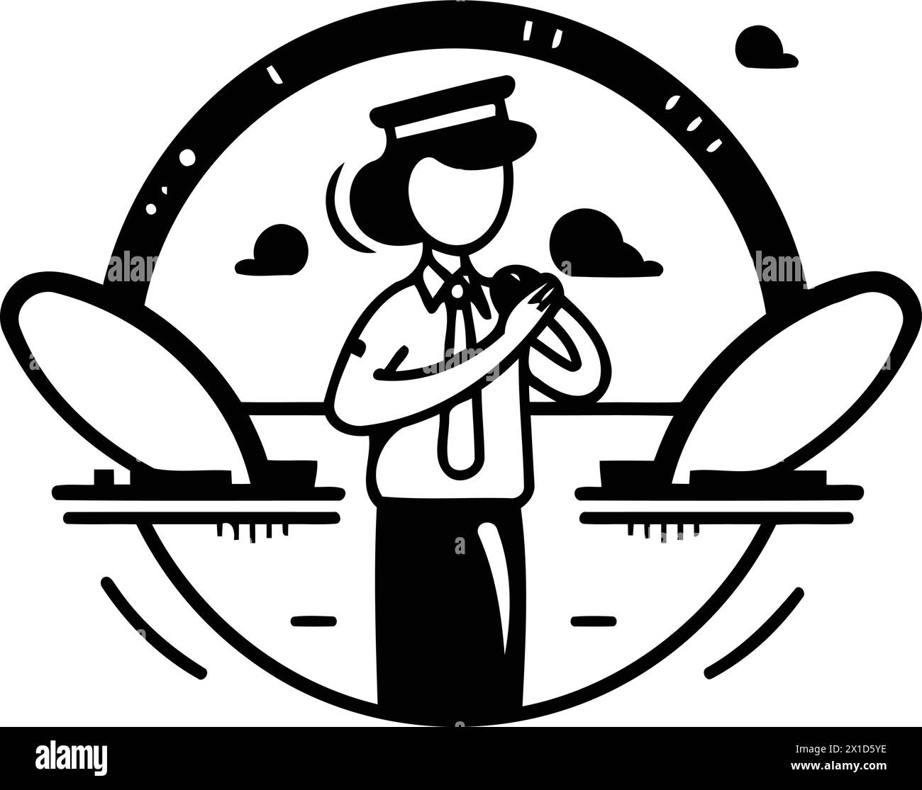 Paddle boarding logo template. Vector illustration in thin line style