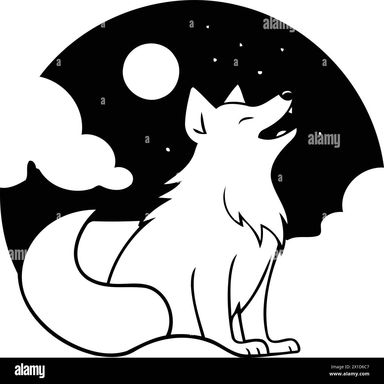 Cute wolf in the night. Vector illustration in flat style. Stock Vector