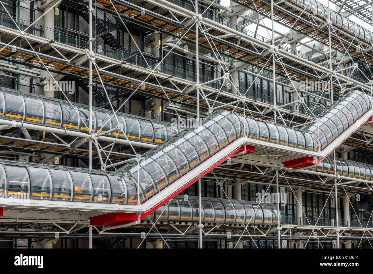 Exterior of Centre Pompidou (or Beaubourg) building, inside-out modern architecture by Renzo Piano and Richard Rogers in Paris France Stock Photo