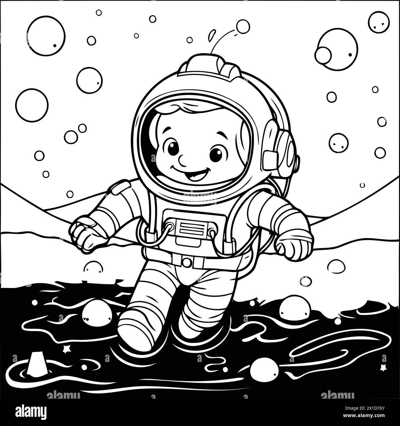 Coloring book for children: Astronaut in the sea. Vector illustration