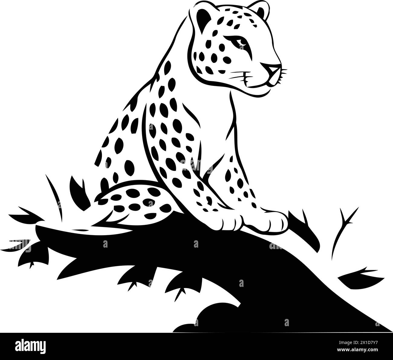 Cheetah sitting on a tree. Vector illustration in cartoon style Stock
