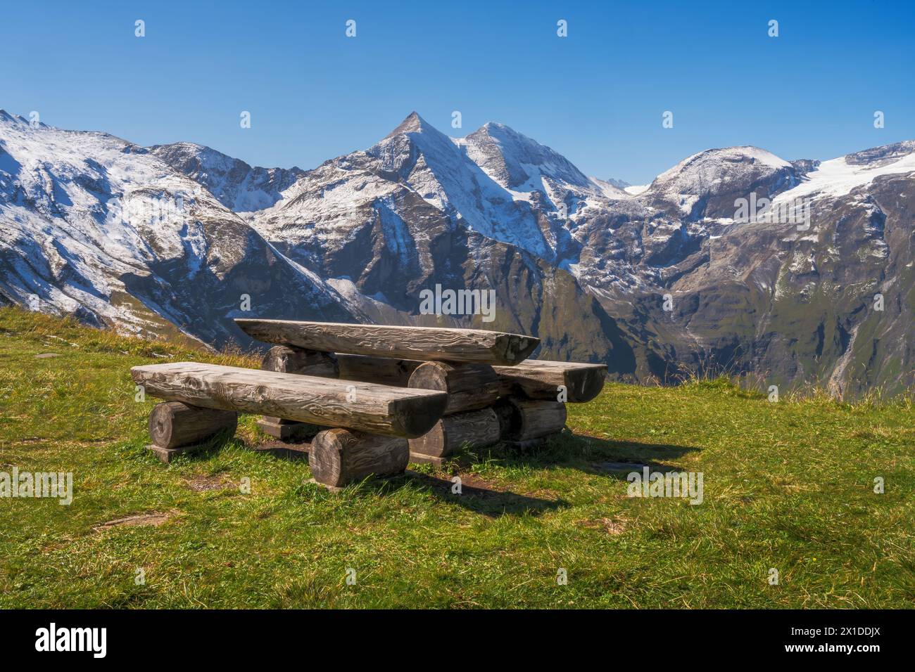 Picnic area at the Grossglockner hig alpine road  in the High Tauern mountains Stock Photo