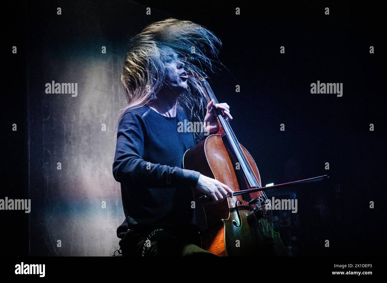 Eicca Toppinen of Apocalyptica performing at Piraeus 117 Academy, Athens / Greece, October 2019 Stock Photo