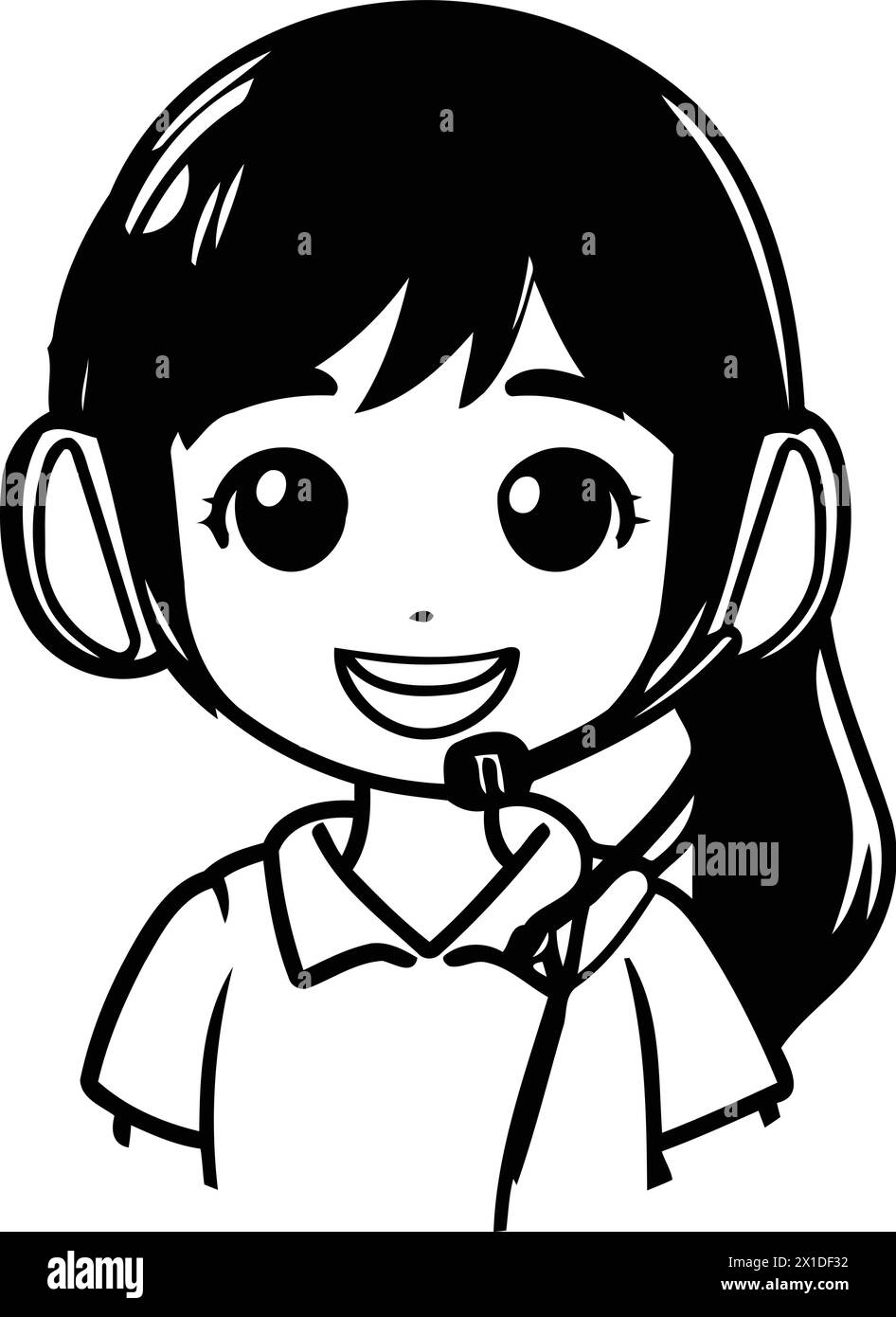 Illustration of a Cute Girl with Headset and Smiling Stock Vector