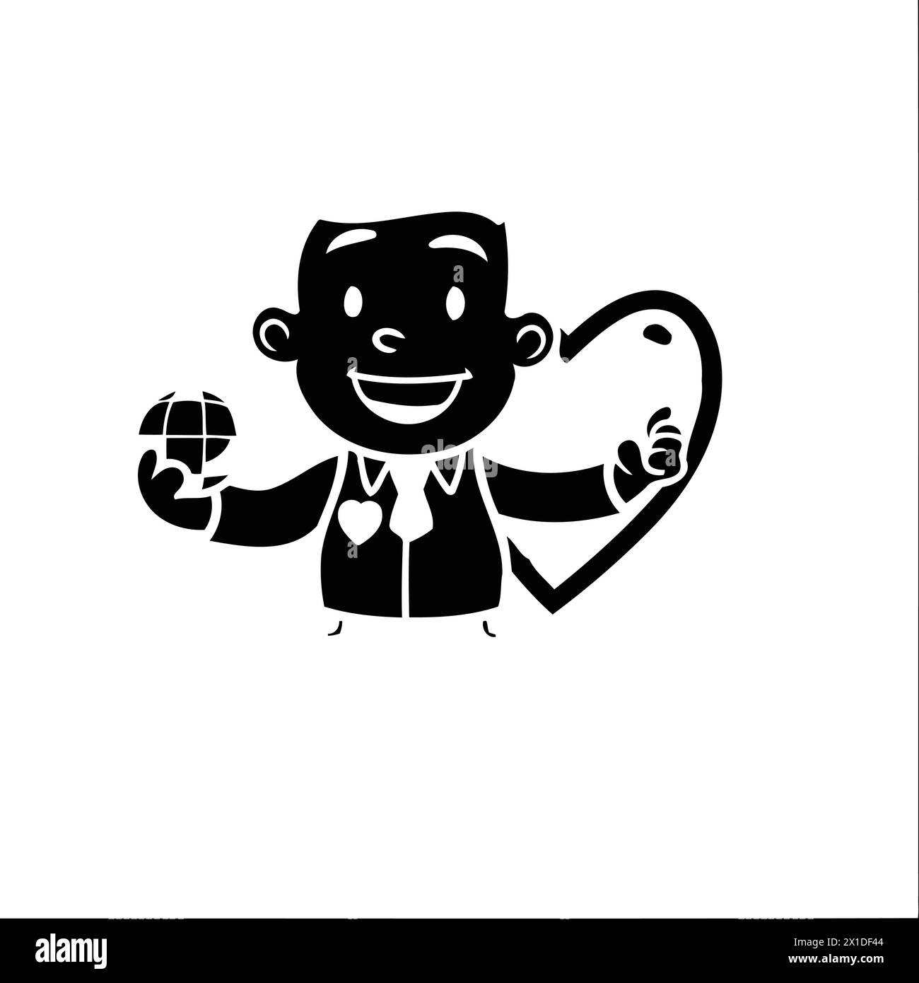 Businessman holding heart and globe. Vector cartoon character illustration design. Stock Vector