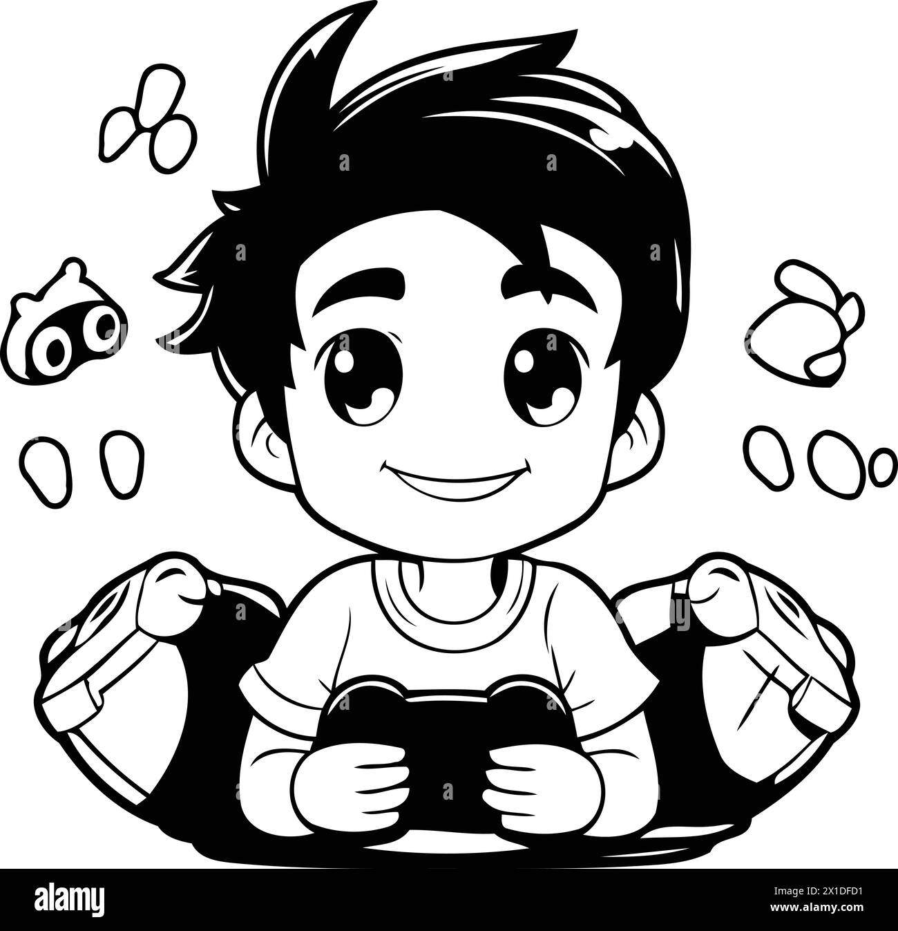 Cute boy playing video games. Vector illustration in cartoon style. Stock Vector