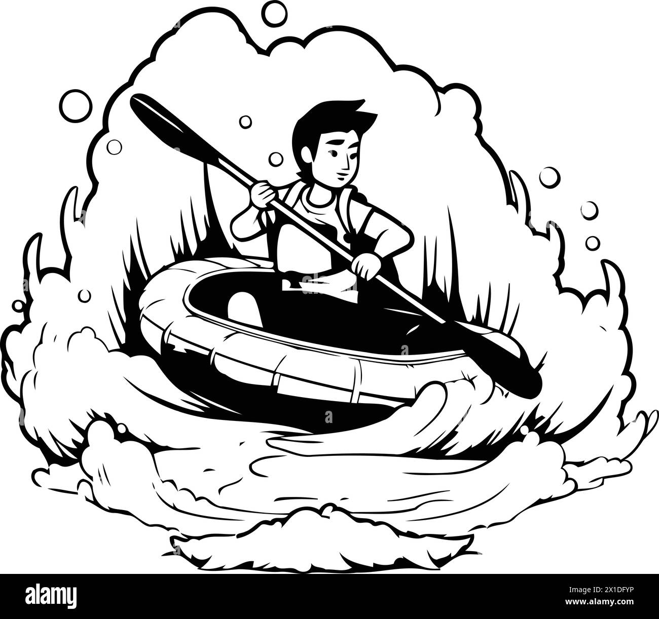 Man kayaking in the sea. Vector illustration in cartoon style. Stock Vector