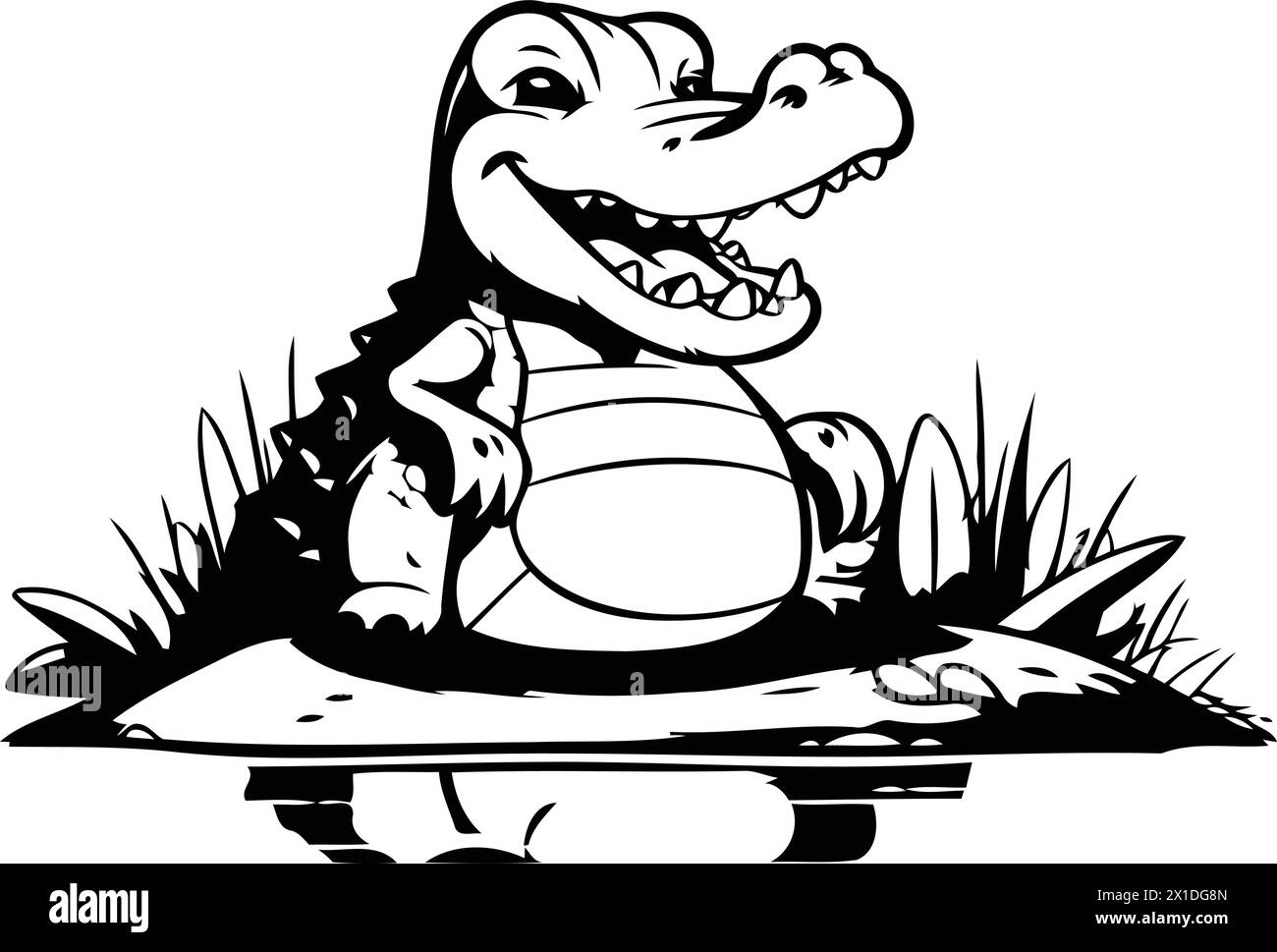 Cute crocodile on the island. Vector illustration in cartoon style. Stock Vector