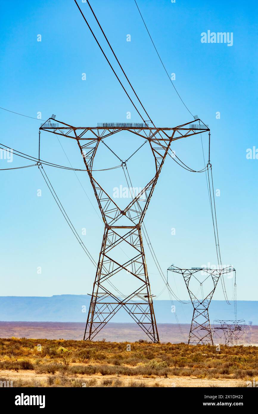 Electricity transmission pylon in the Namaqualand region of South Africa Stock Photo