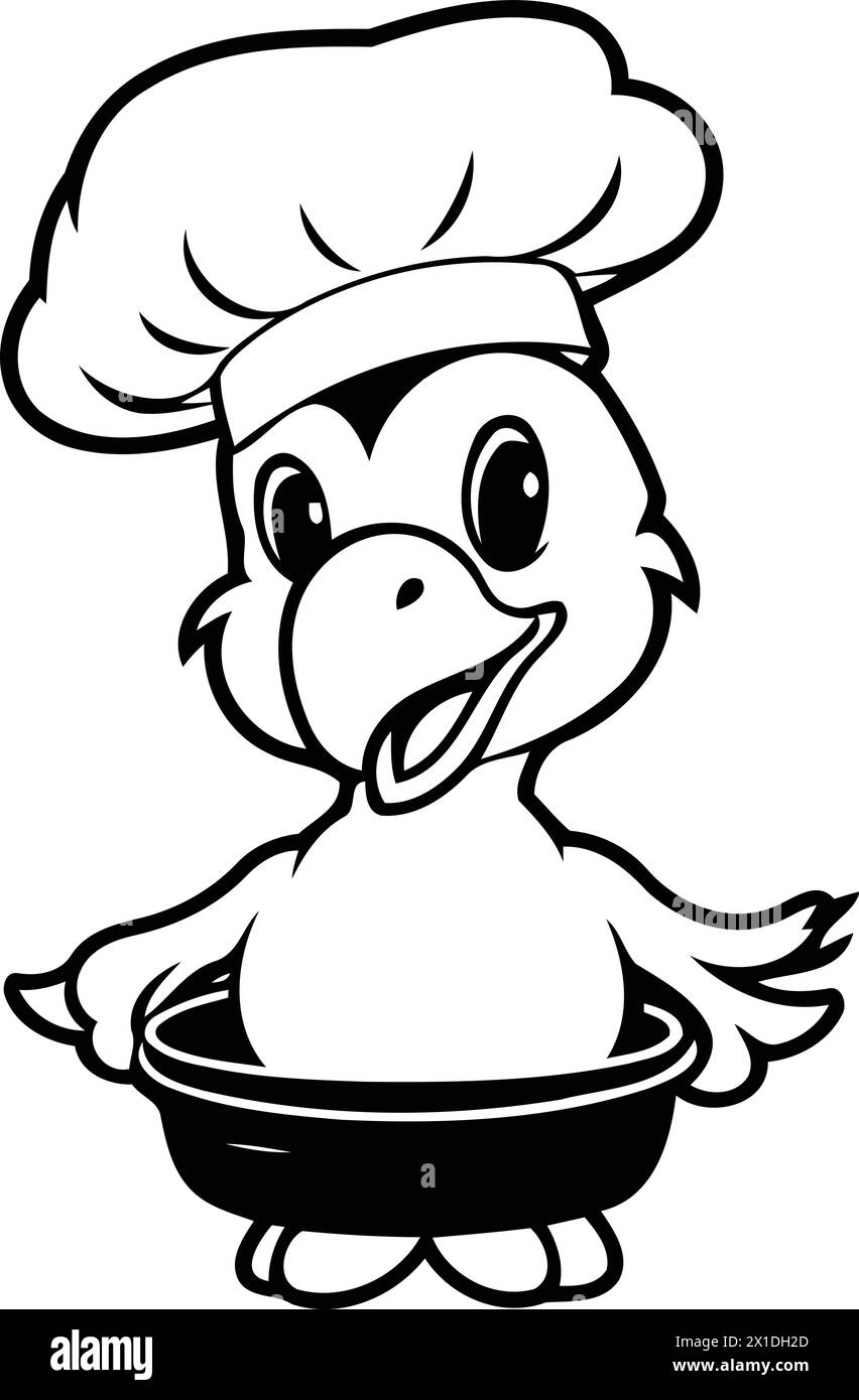 Vector illustration of a cute cartoon goose in a chef's hat Stock