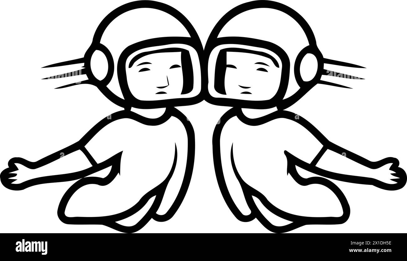 Couple of astronauts in spacesuit. Vector illustration in flat style Stock Vector