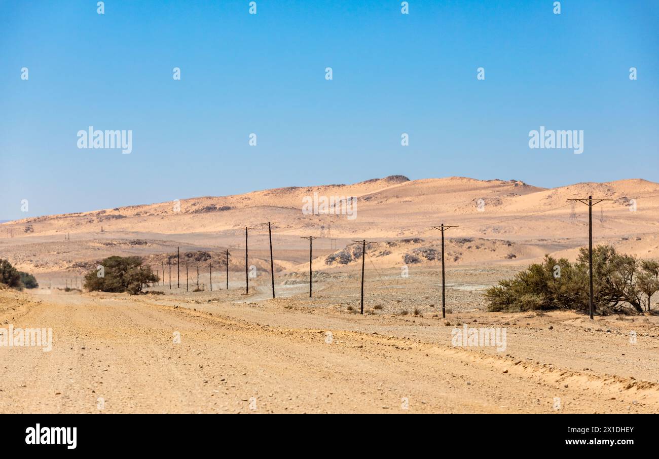 Telephone transmission lines in the Richtersveld National Park, South Africa Stock Photo