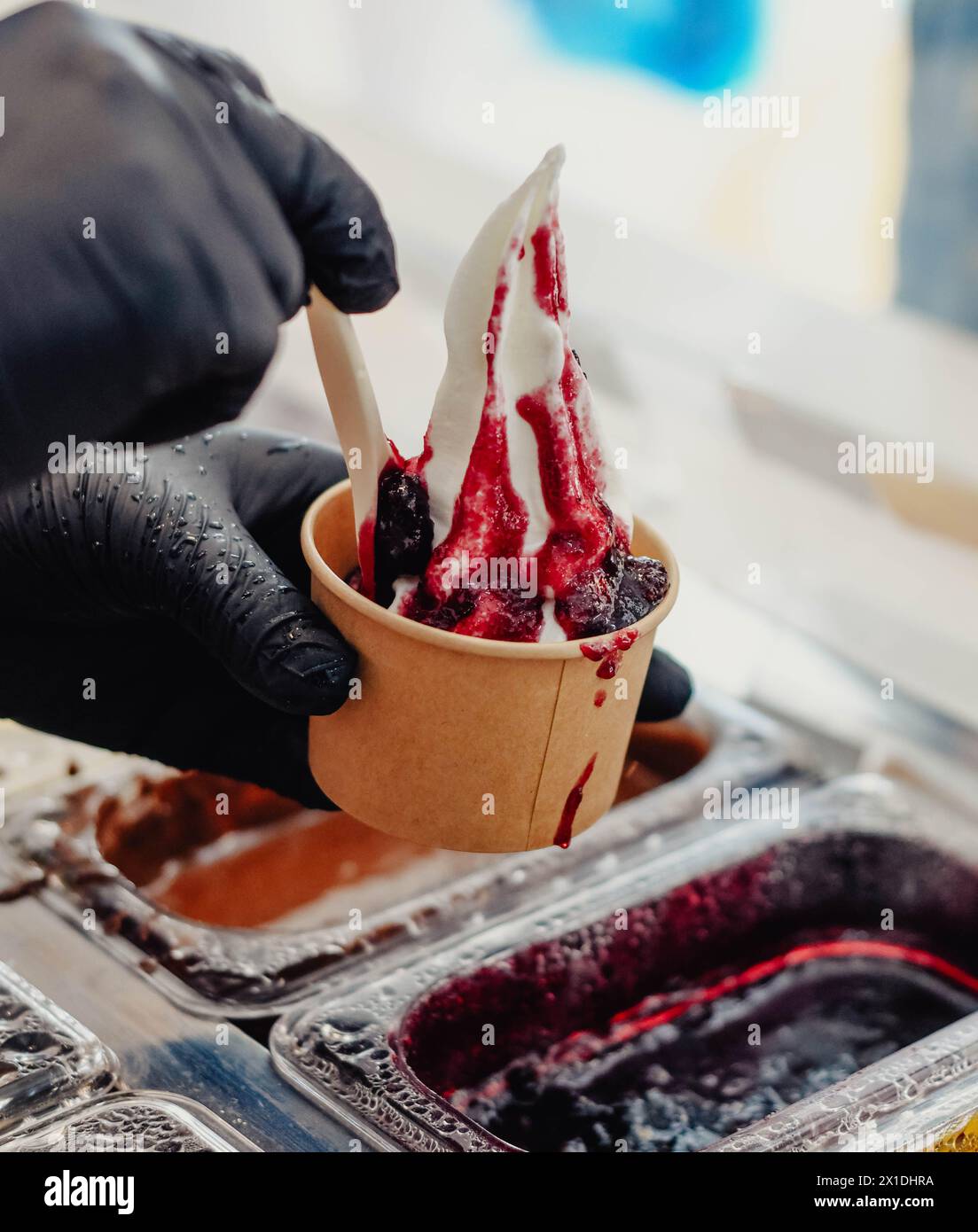 Healthy yogurt ice creams with different toppings Stock Photo Alamy