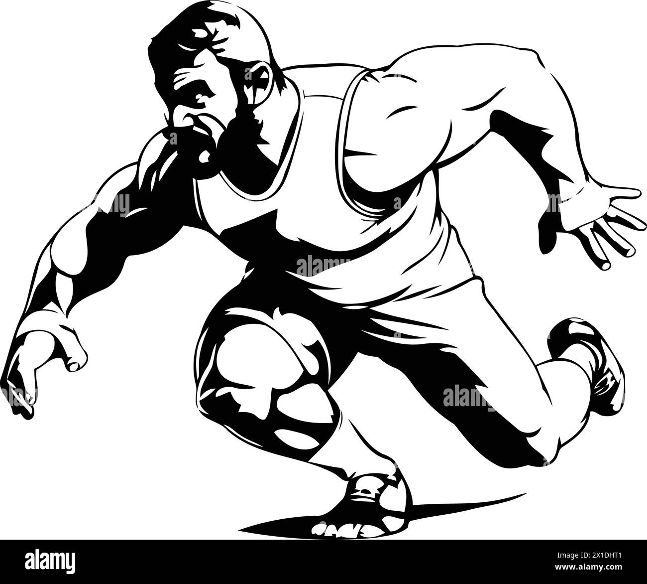 illustration of a running man with a beard in a tracksuit Stock Vector