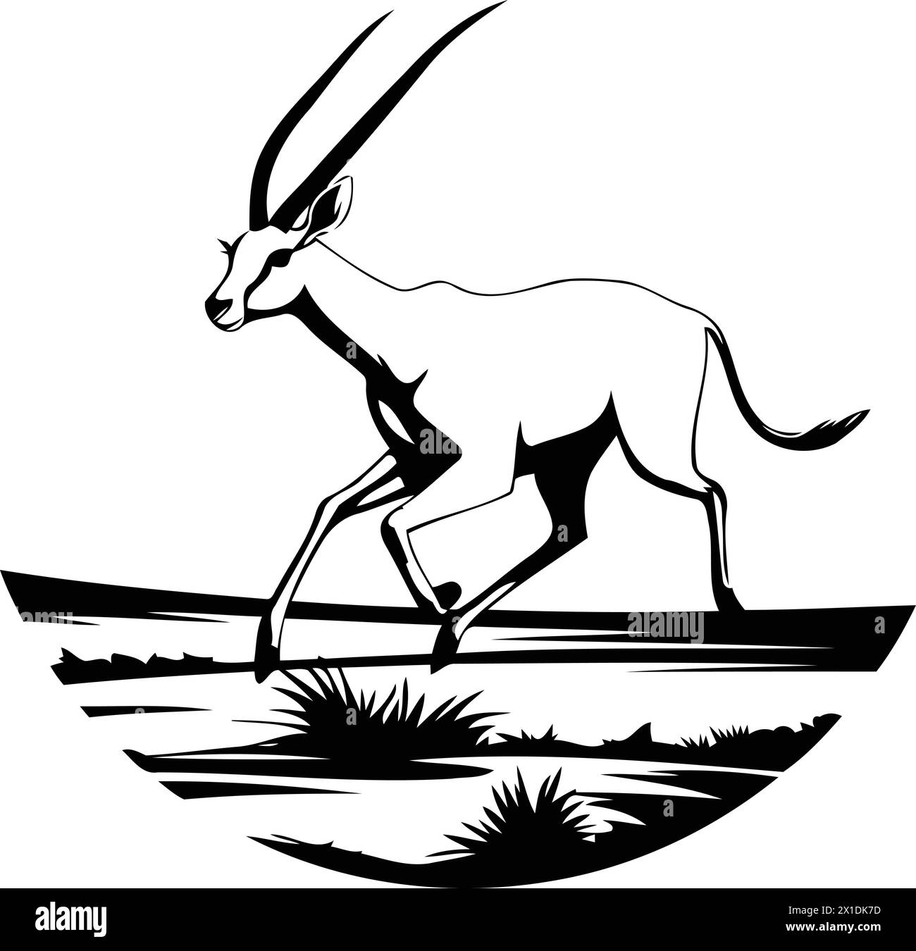 Gazelle in the desert on a round background. Vector illustration Stock ...