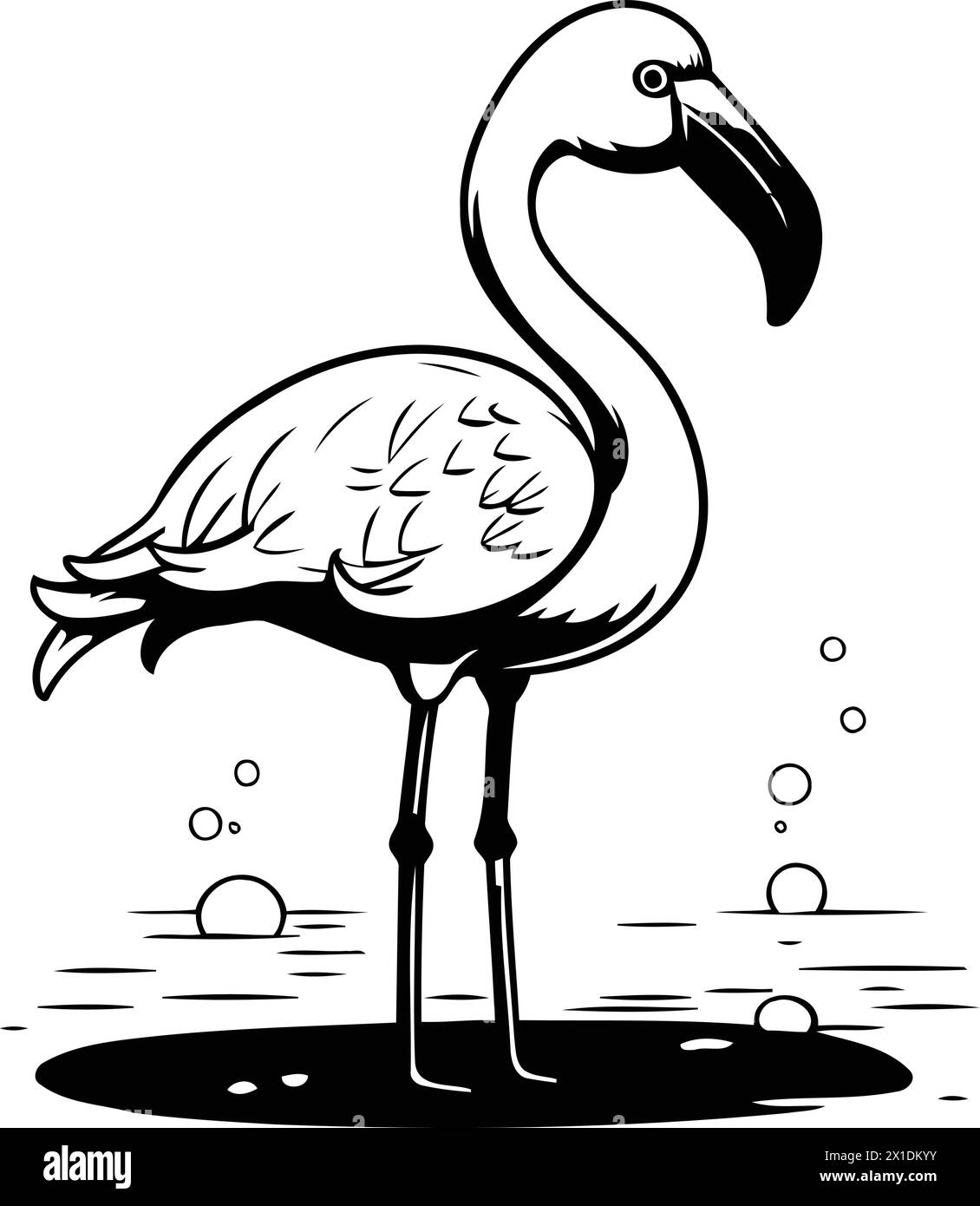 Pink flamingo on a blue background with water drops. Vector