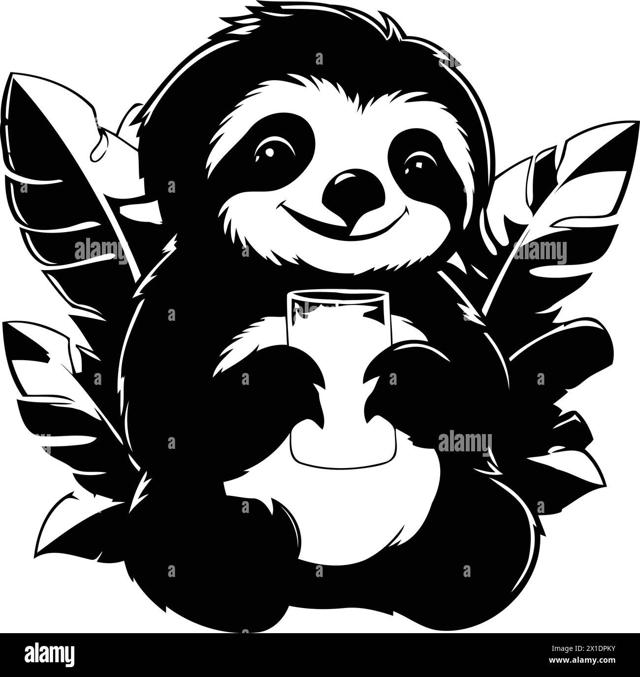 Cute sloth with a glass of juice. Vector illustration Stock Vector