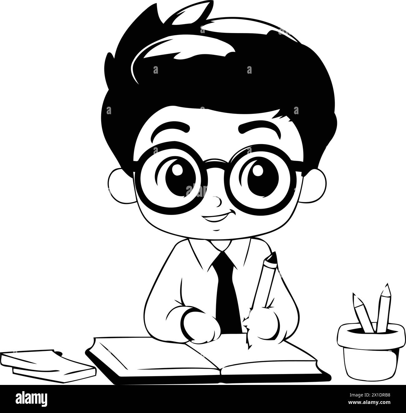 Cute boy doing his homework. Vector illustration. Cartoon style Stock ...