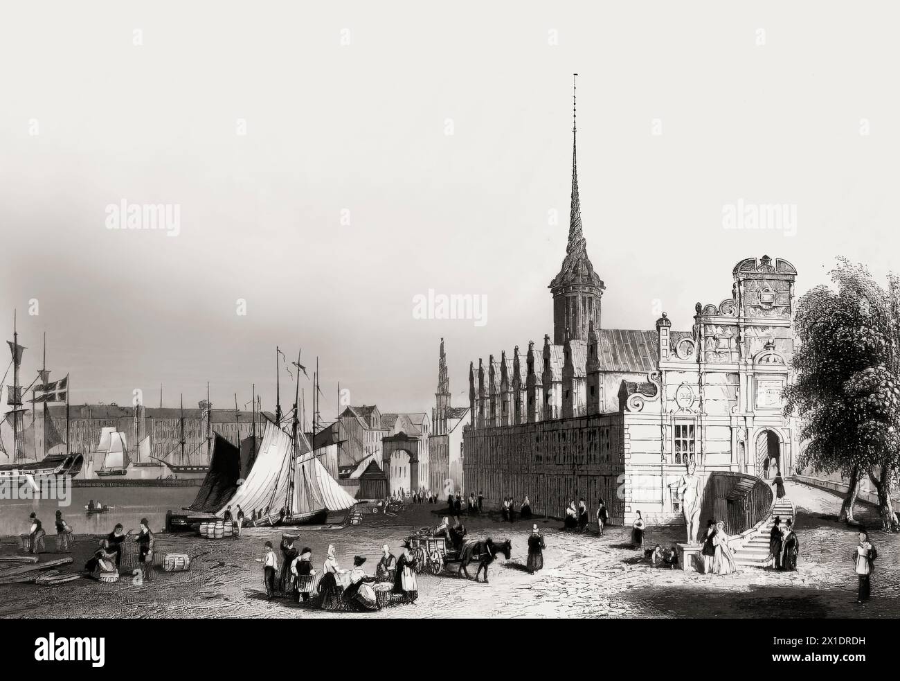 Historical view of the Copenhagen Stock Exchange, Denmark, 1847 Stock ...