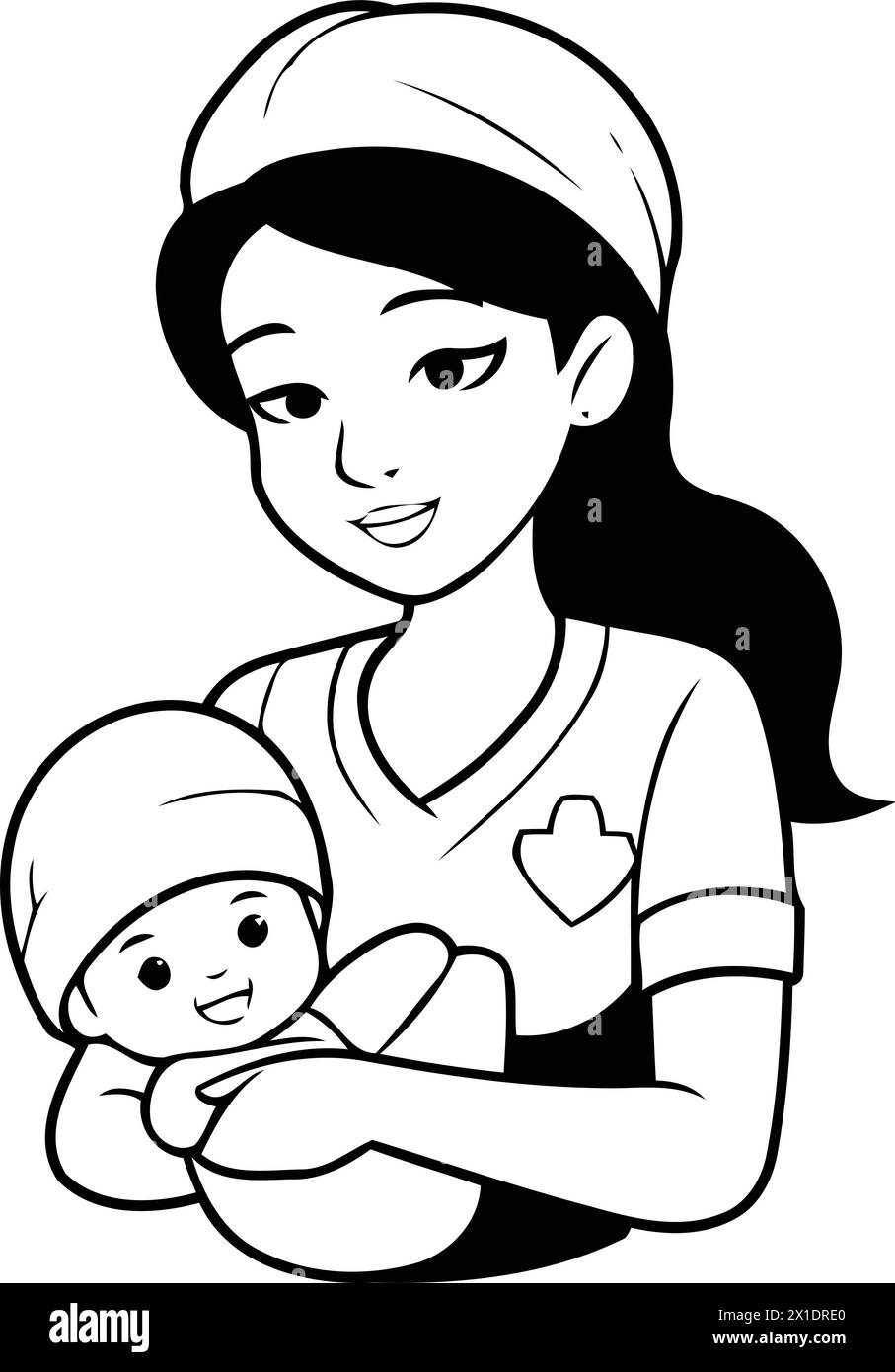 Nurse with baby in her arms. Vector illustration in cartoon style. Stock Vector