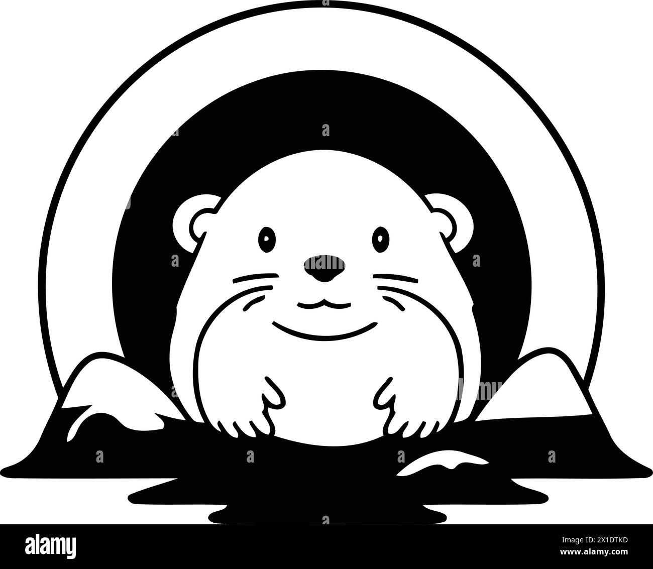 Cute otter in a hole. Vector illustration in cartoon style Stock Vector