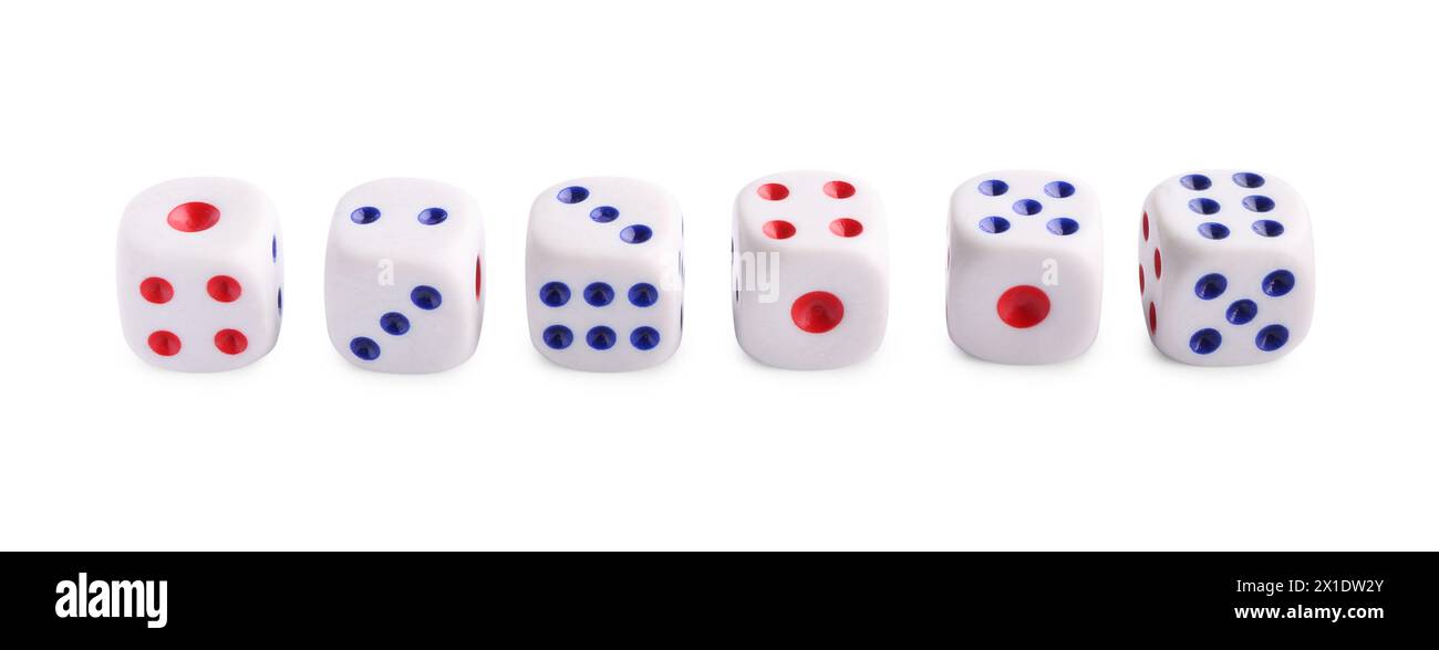Many dices isolated on white. Game cubes Stock Photo