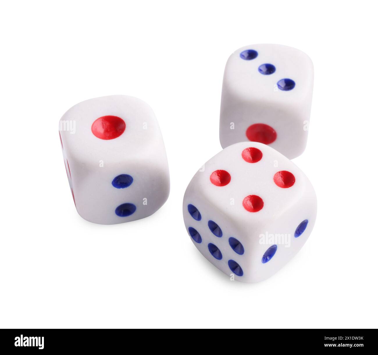 Three dices isolated on white. Game cubes Stock Photo