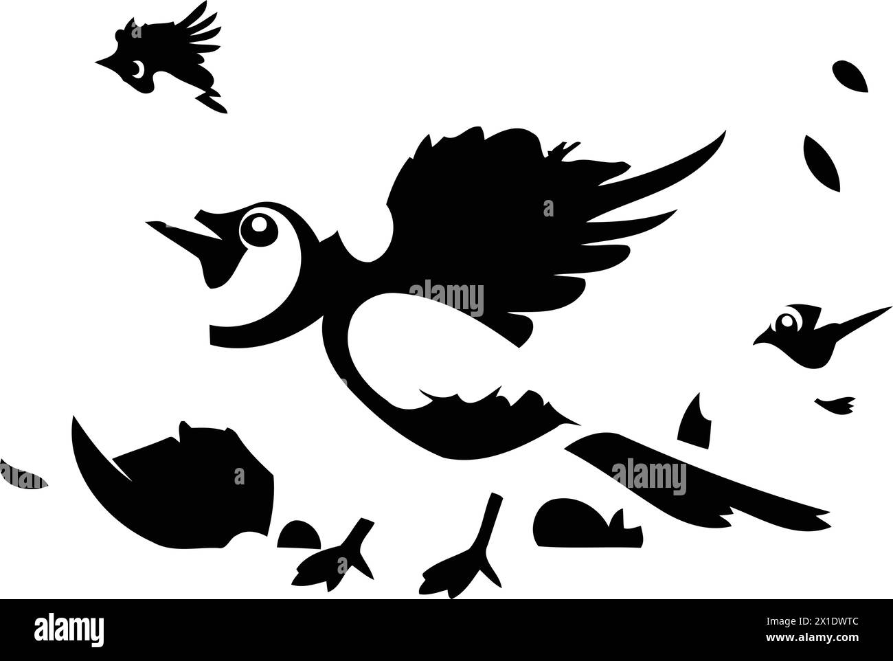 Blue jay bird and two birds. Vector illustration in cartoon style. Stock Vector