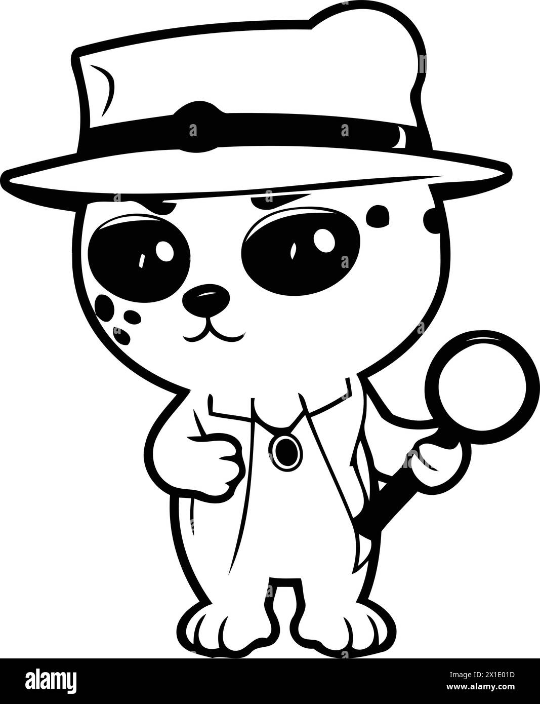 Cute leopard detective character with magnifying glass. Vector illustration Stock Vector