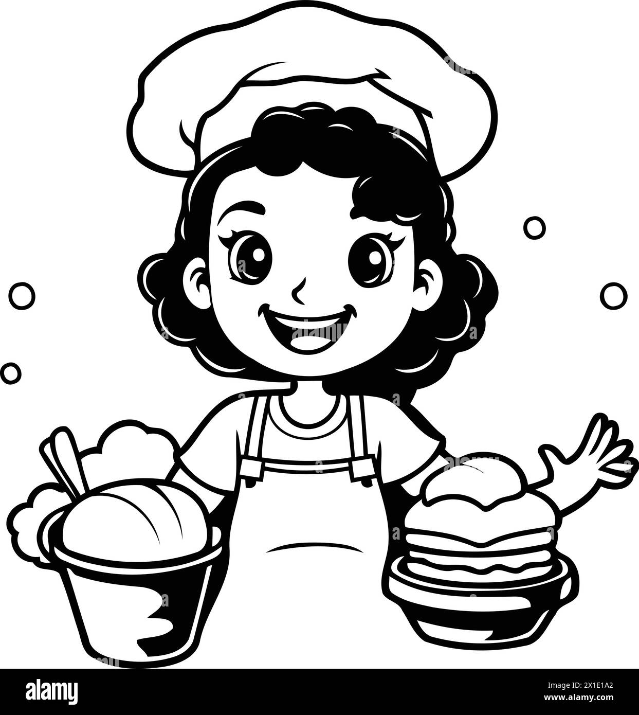 Cute little girl chef in uniform and hat. Vector illustration. Stock Vector