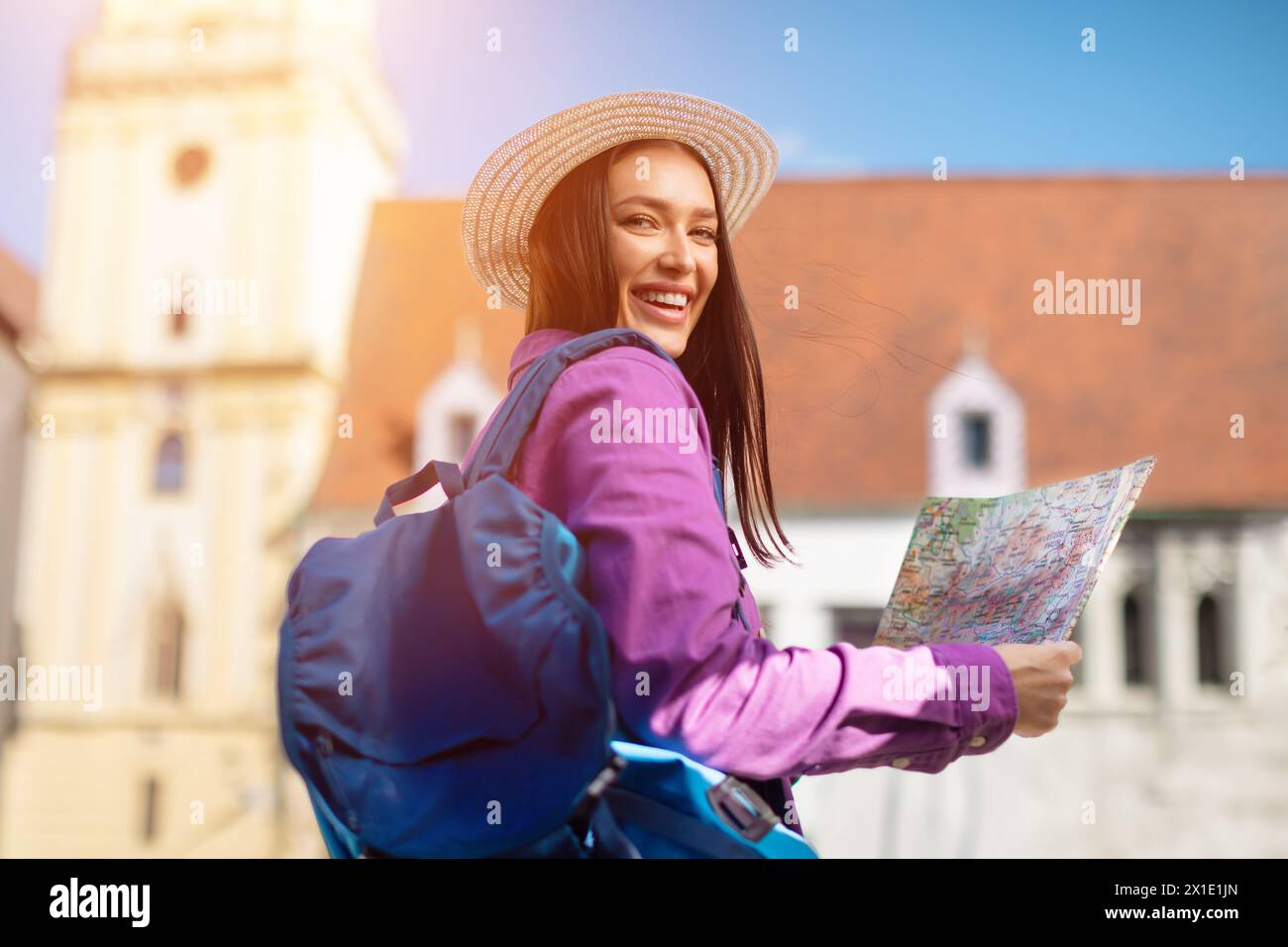 Female tourist on back hi-res stock photography and images - Alamy