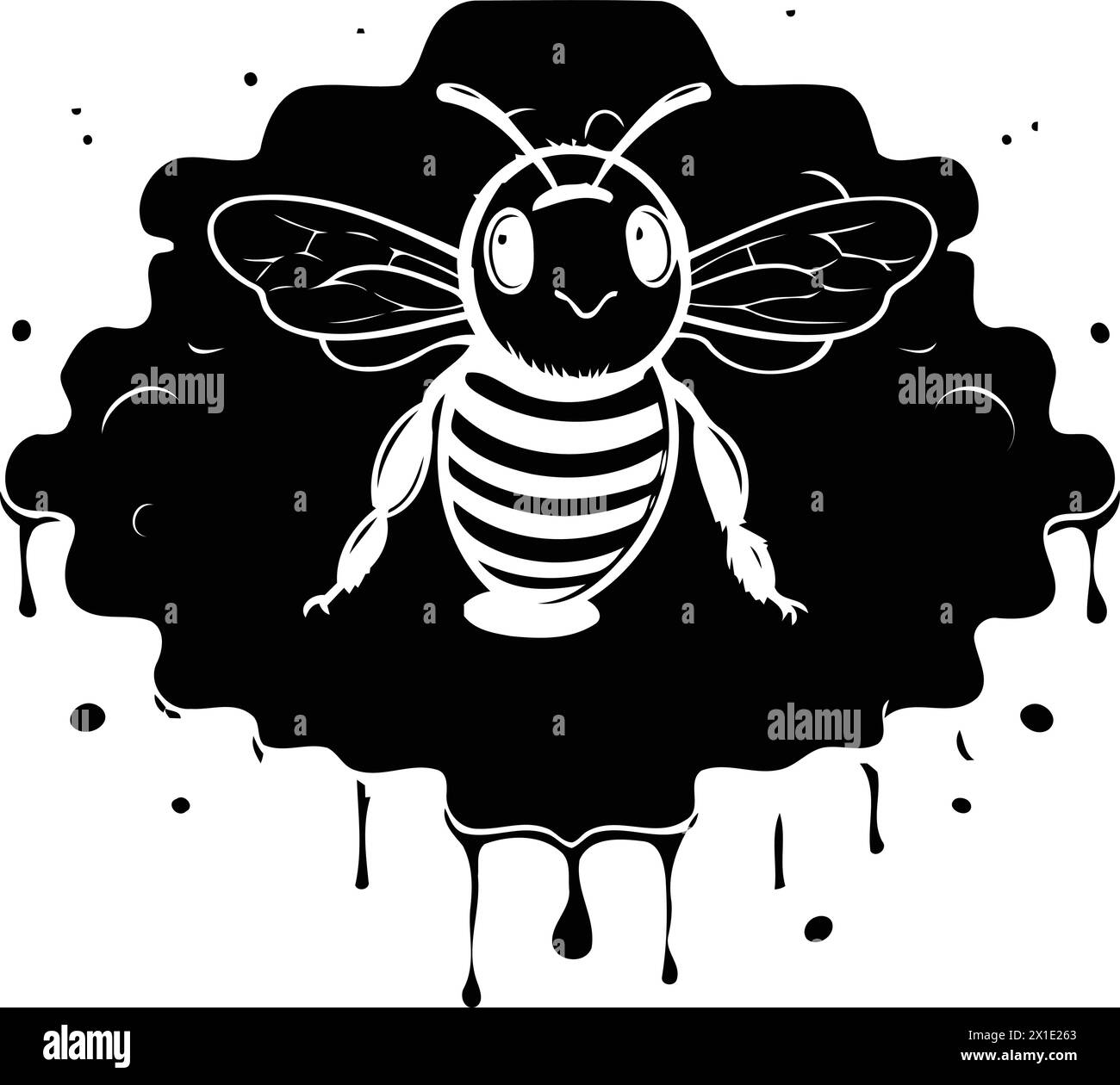 Bee on honey. Vector illustration. Isolated on black background. Stock Vector