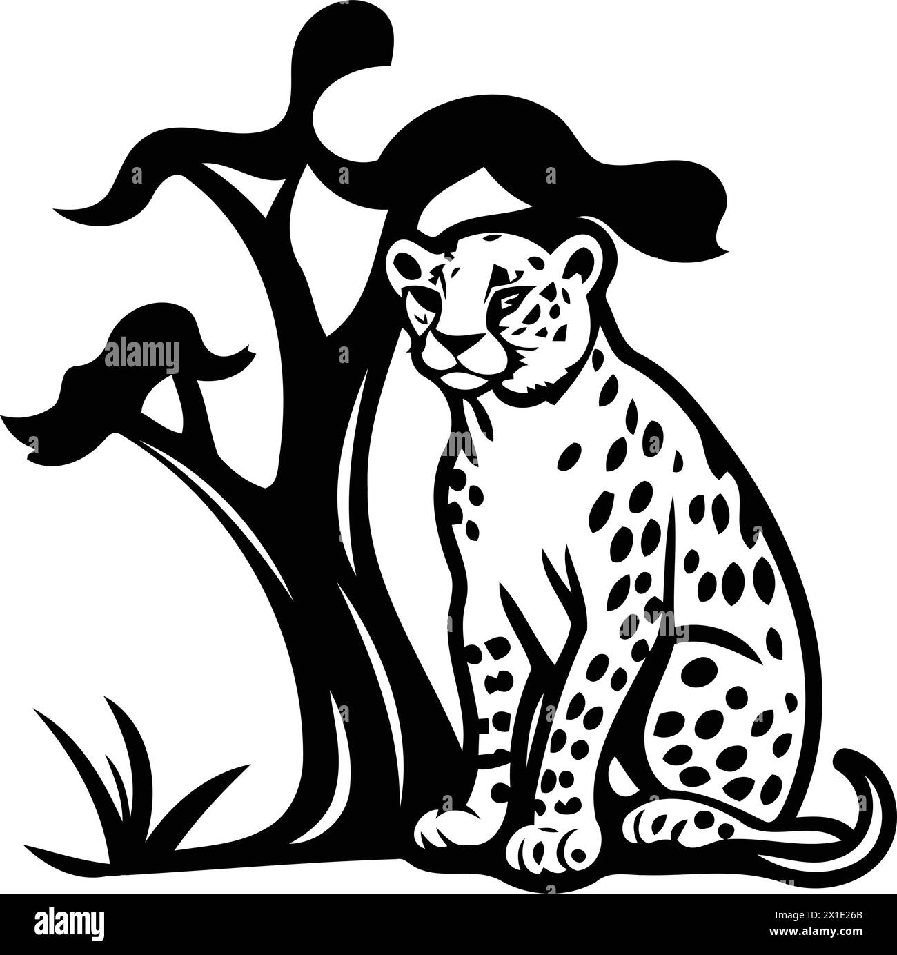 Cheetah sitting on the grass in the forest. Vector illustration Stock