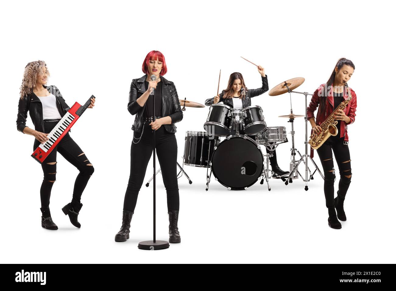 Rock female band performing isolated on white background Stock Photo
