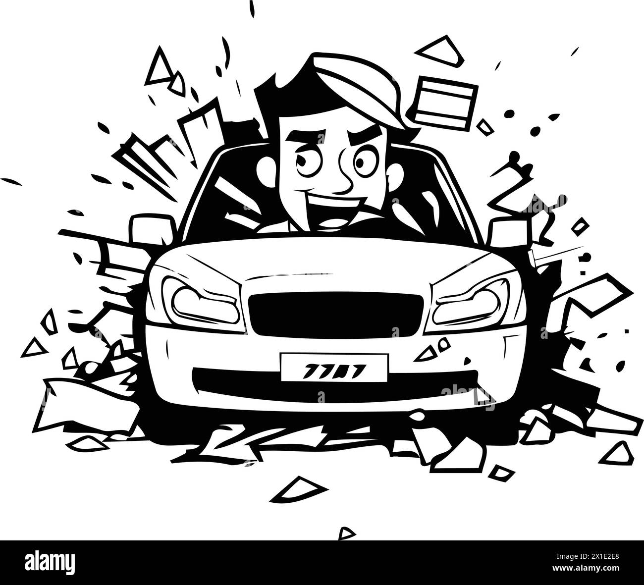 Cartoon driver with broken car. Vector illustration on white background ...