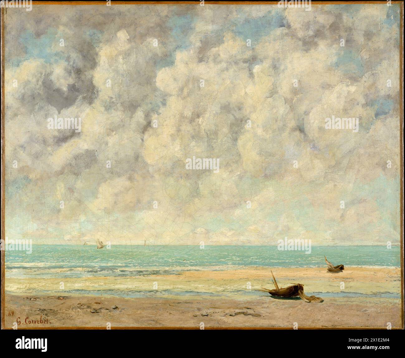 The Calm Sea is an 1869 painting by Gustave Courbet. Done in oil on canvas, the seascape depicts a beach on the Normandy coast stretched out before the English Channel Stock Photo