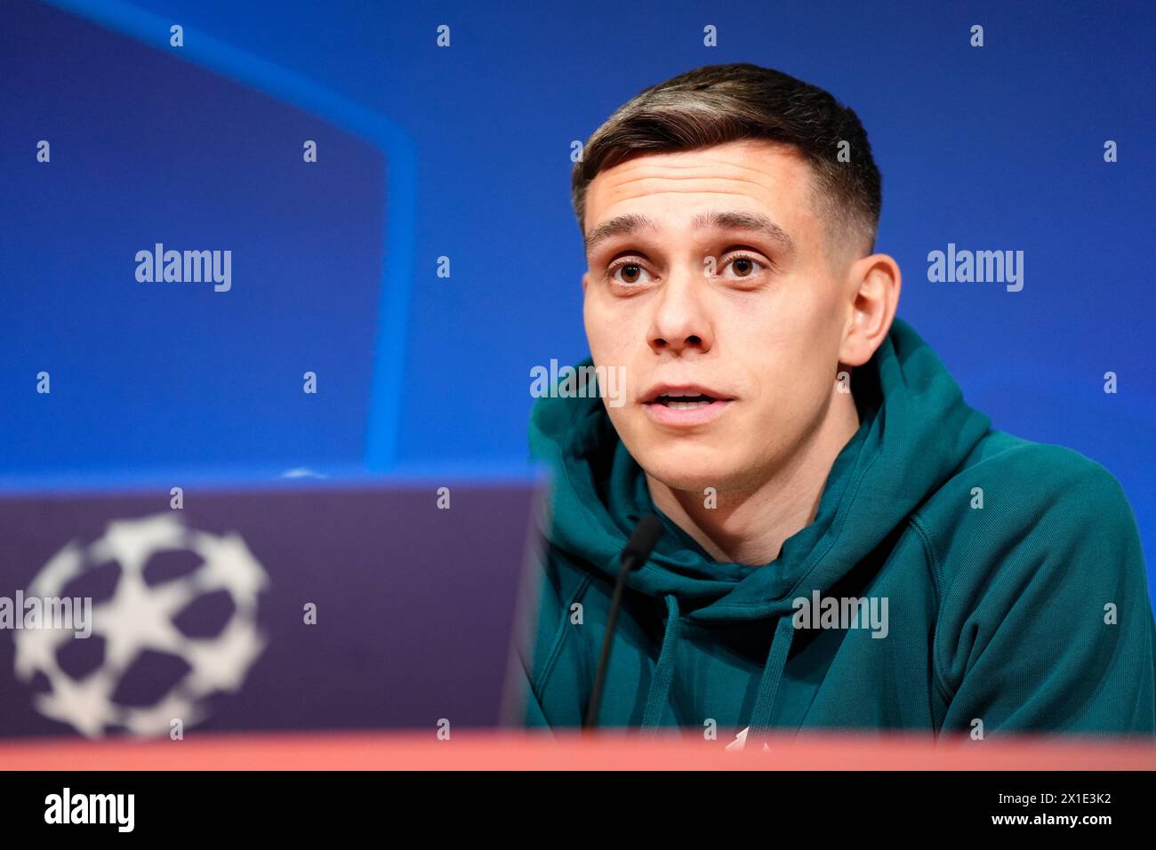 Arsenal's Leandro Trossard during a press conference at the Allianz Arena, Munich. Picture date: Tuesday April 16, 2024. Stock Photo