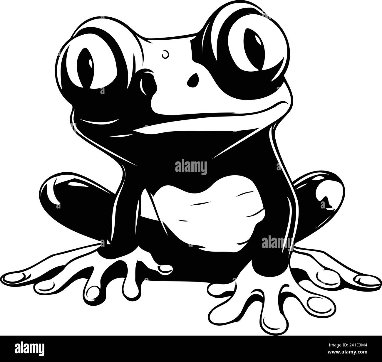 illustration of a cute cartoon green frog on a white background. Stock Vector